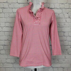 J McLaughlin Durham Ruffle Top Size S Catalina Cloth Pink Orange Print